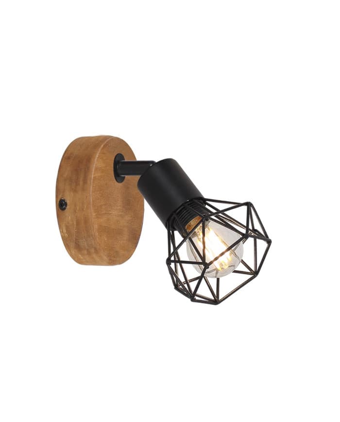 Zidni/stropni reflektor SL CAGE1 black metal/wood base 1*E14