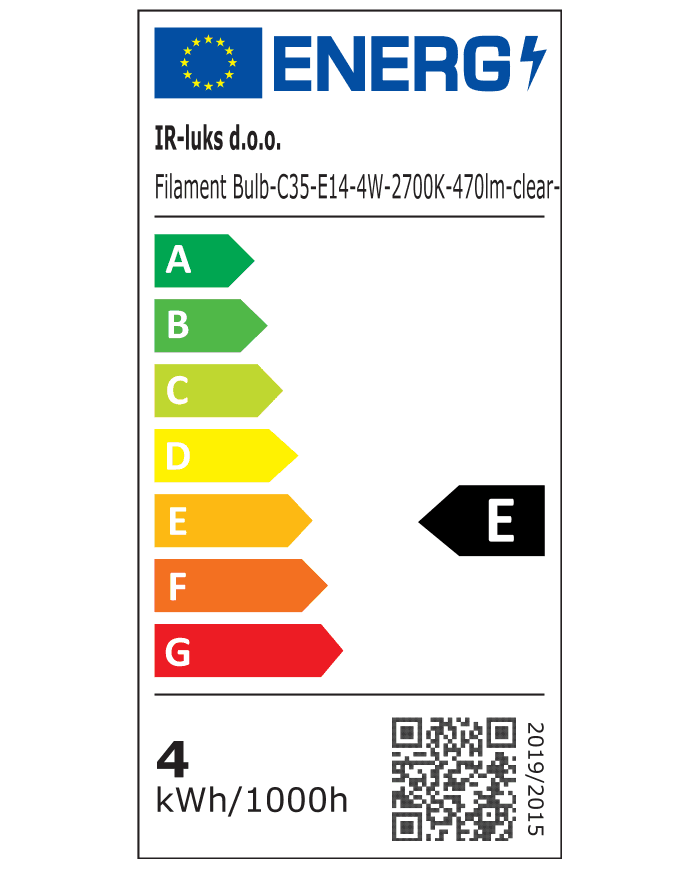 Žarulja LED-Filament Bulb-C35-E14-AC220-240V-4W-2700K-470lm-clear-dim