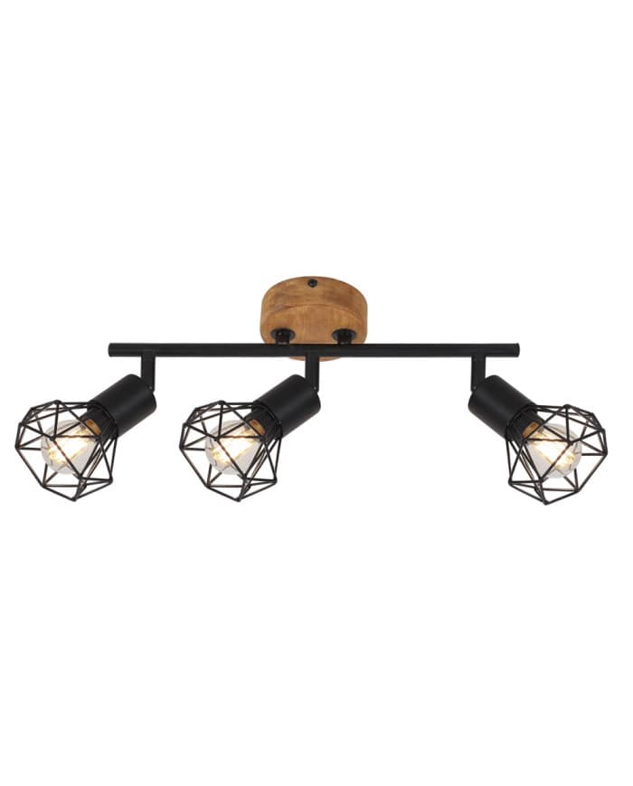 Zidni/stropni reflektor SL CAGE3 black metal/wood base 3*E14